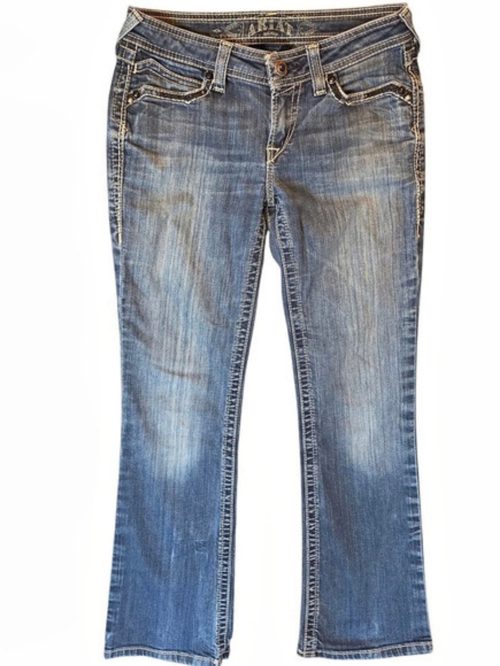 Ariat R.E.A.L. Mid Rise Boot Entwined Jeans Blue Denim 26S Embroidered Western